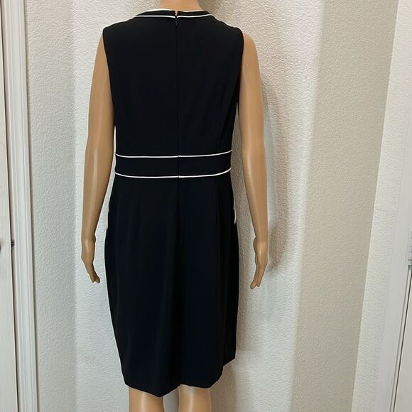 Anne Klein Woman’s Dress Sz 10 Black White Piping Scoop Neck Midi Sleeveless - Picture 6 of 12